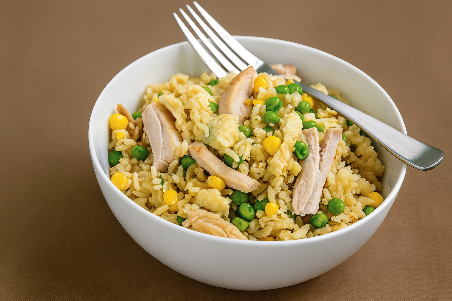 bowl of chicken fried rice