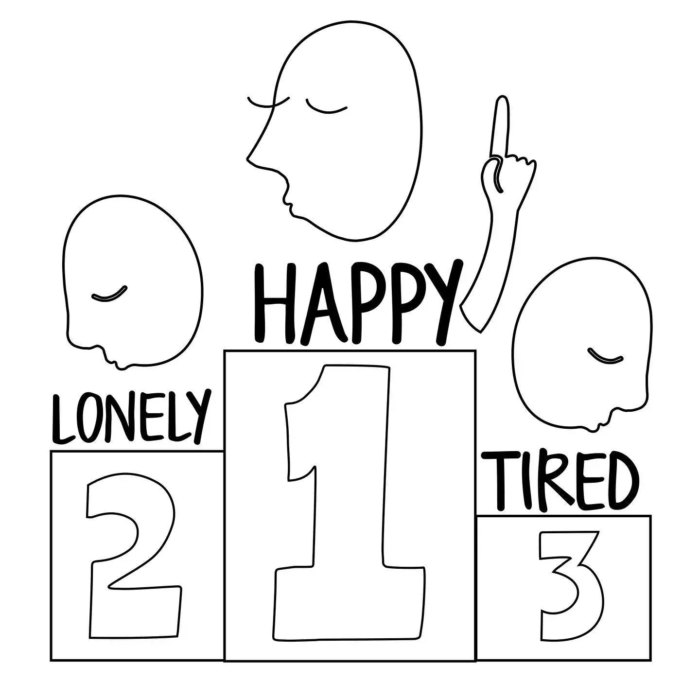 podium with happy lonely and tired icons