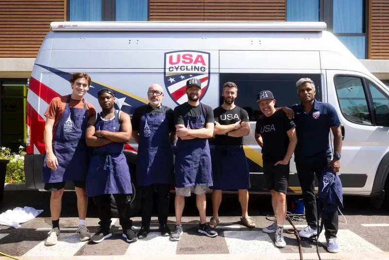 culinary team for usa cycling in front of van