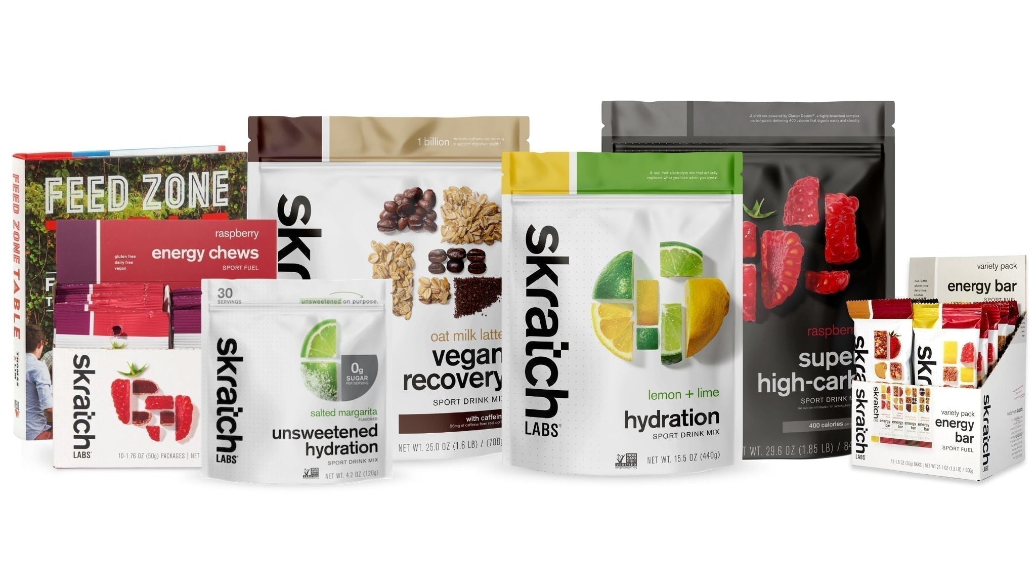 various skratch labs nutrition products in a lineup