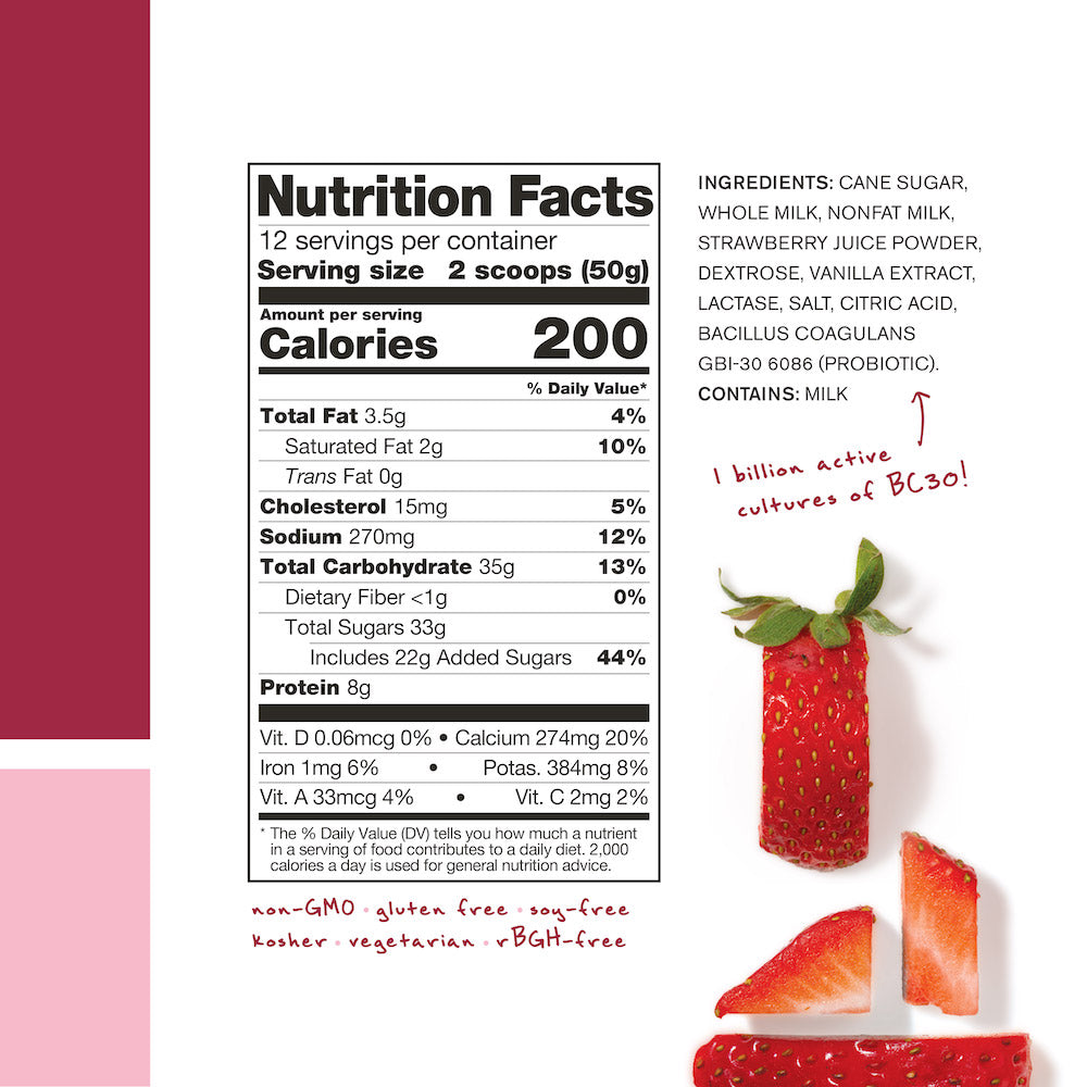 Strawberries + Cream Recovery Sport Drink Mix Nutrition Fact Panel