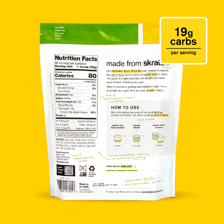 Hydration Sport Drink Mix -  Resealable Bag - 60 serving, Lemon + Lime