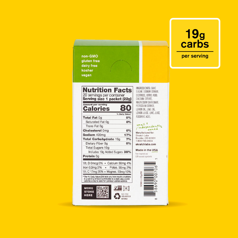 Hydration Sport Drink Mix - Single Serving 20 Pack, Lemon + Lime