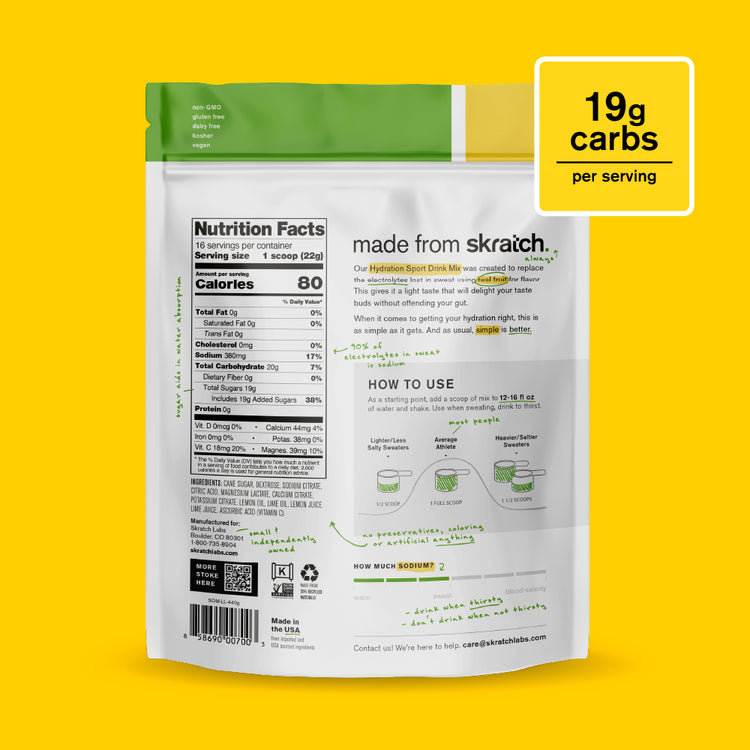Hydration Sport Drink Mix - Resealable Bag - 20 serving, Lemon + Lime