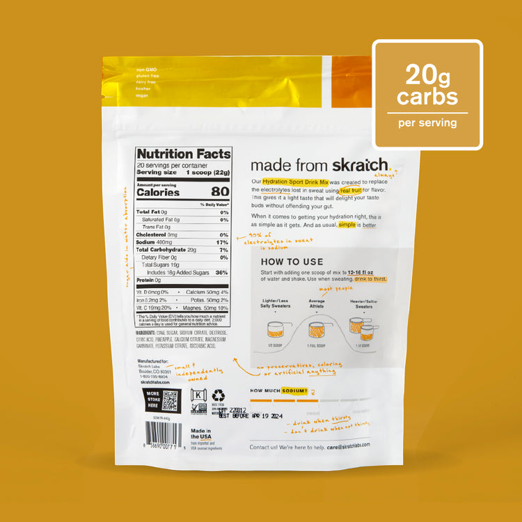 Hydration Sport Drink Mix, Resealable Bag - 20 serving, Pineapple