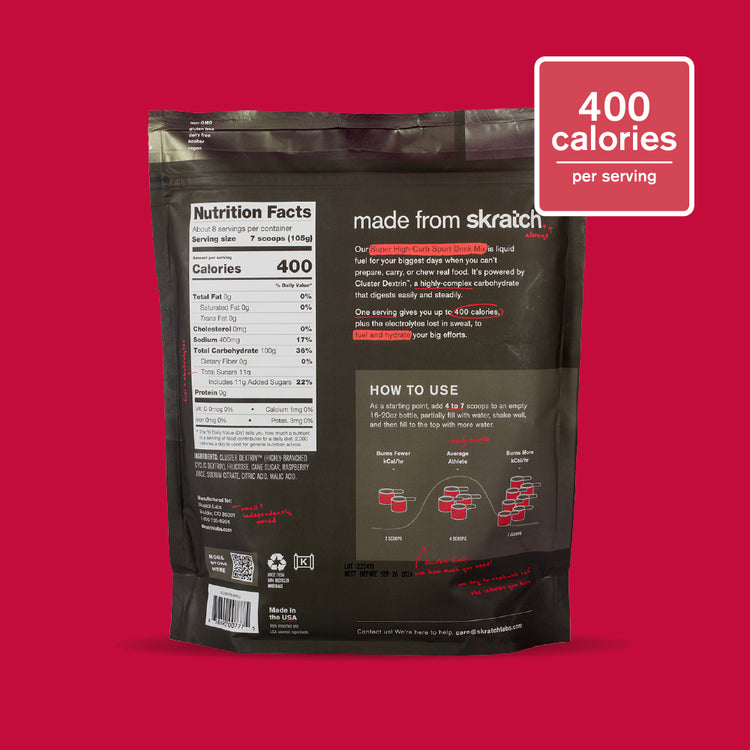 Super High-Carb Sport Drink Mix - Resealable Bag (3200 Calorie Bag), Raspberry