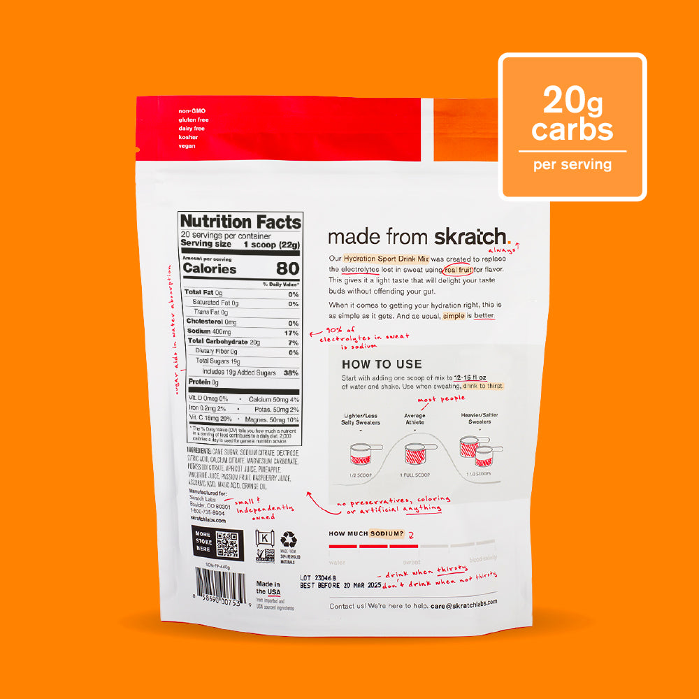Hydration Sport Drink Mix - Resealable Bag - 20 serving, Fruit Punch
