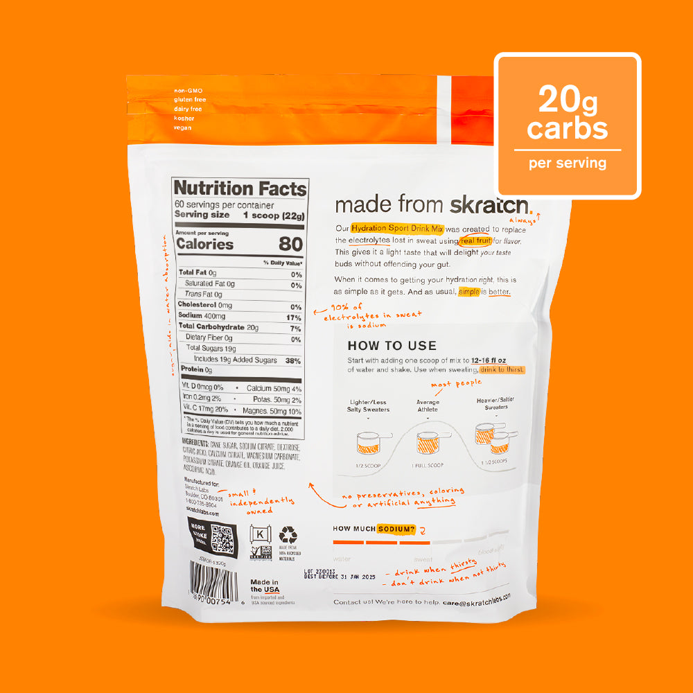 Hydration Sport Drink Mix - Resealable Bag - 60 serving, Orange