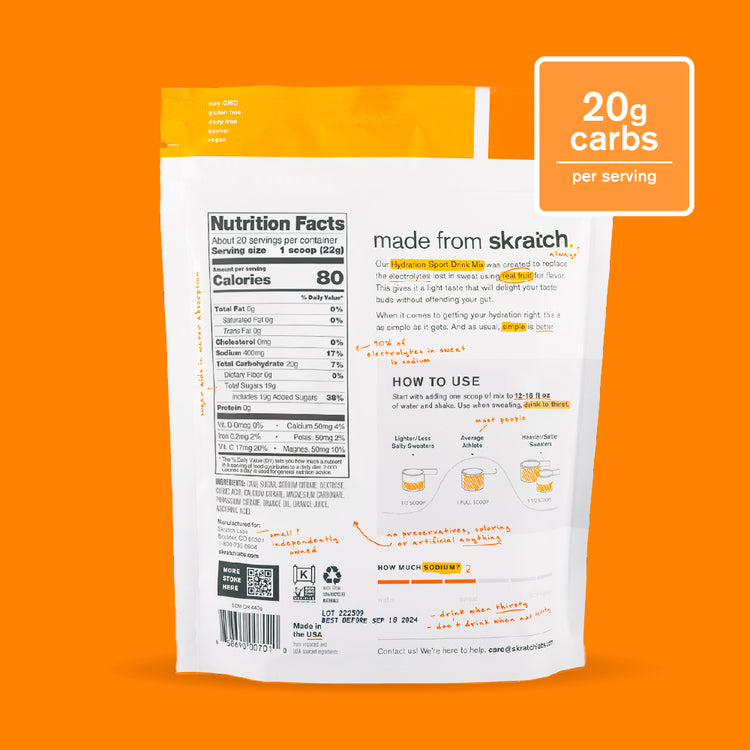 Hydration Sport Drink Mix - Resealable Bag - 20 serving, Orange