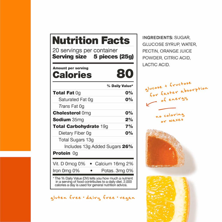 Skratch Labs Orange Energy Chew Sport Fuel Single Nutrition Facts