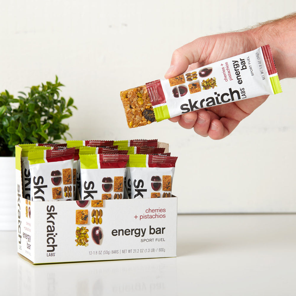 skratch labs energy bar sport fuel cherries + pistachio lifestyle