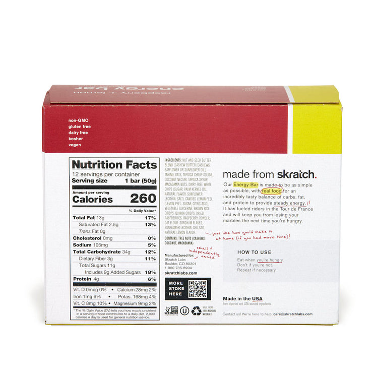 Energy Bar Sport Fuel - 12 Pack, Raspberry + Lemon