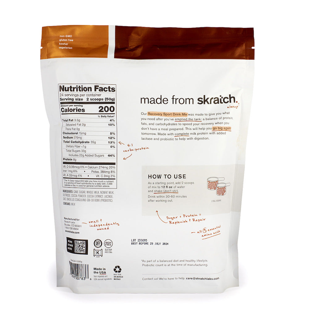 Recovery Sport Drink Mix - Resealable Bag - 24 Serving, Chocolate
