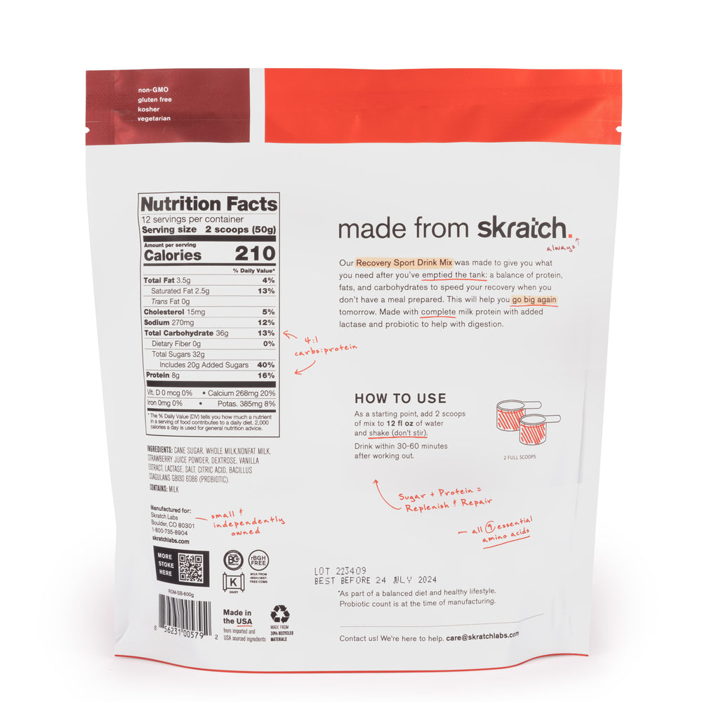 Recovery Sport Drink Mix - Resealable Bag - 12 Serving, Strawberries + Cream